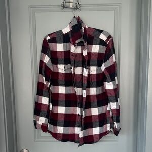 American Eagle Women’s Plaid Flannel Shirt - Red, Black, and White